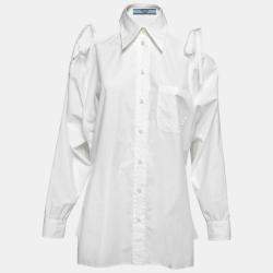 Pre Owned Prada White Cotton Poplin Off-Shoulder Shirt XS