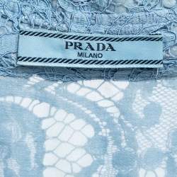 Prada Light Blue Floral Lace Shirt Midi Dress S