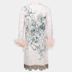 Prada Pink Printed Crepe Metal Hem & Feather Detail Sable Shift Dress S