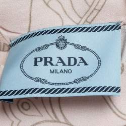 Prada Pink Printed Crepe Metal Hem & Feather Detail Sable Shift Dress S