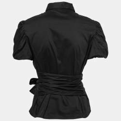 Prada Black Cotton Bow Detail Button Front Shirt S