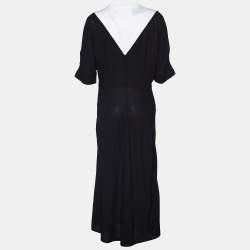 Pre Owned Prada Black Chiffon & Jersey Contrast Detail Midi Dress L