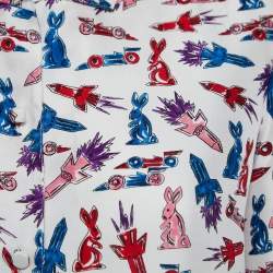 Pre Owned Prada White Rocket Rabbit Print Silk Shirt S