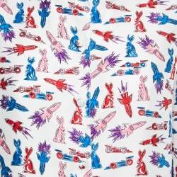 Pre Owned Prada White Rocket Rabbit Print Silk Shirt S