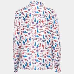 Pre Owned Prada White Rocket Rabbit Print Silk Shirt S