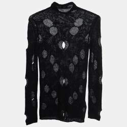 Prada Black Wool Openwork Turtleneck Sweater S