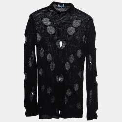 Prada Black Wool Openwork Turtleneck Sweater S