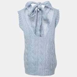 Pre Owned Prada Light Blue Cable Knit High Neck Sweater Vest M