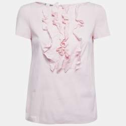 Prada Light Pink Stretch Cotton Ruffled Top S