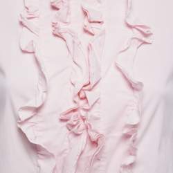 Prada Light Pink Stretch Cotton Ruffled Top S
