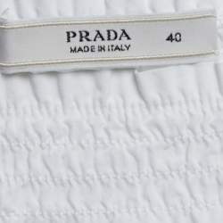 Prada White Cotton Smocked Detail Top S