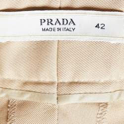 Pre Owned Prada Beige Cotton Tapered Leg Trousers M