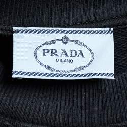 Prada Black Logo Embroidered Cotton Knit Sweatshirt XS