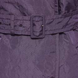 Prada Dark Purple Embossed Taffeta Belted Coat M