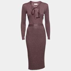 Pre Owned Prada Purple Lurex Stretch Rib Knit Midi Dress S