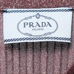 Pre Owned Prada Purple Lurex Stretch Rib Knit Midi Dress S