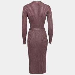 Pre Owned Prada Purple Lurex Stretch Rib Knit Midi Dress S
