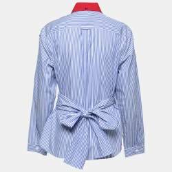 Pre Owned Prada Blue Striped Cotton Comic Printed Wrap Shirt M