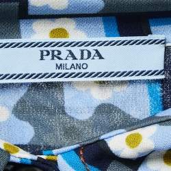 Pre Owned Prada Blue Floral Printed Jersey Button Front Shirt M