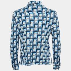 Pre Owned Prada Blue Floral Printed Jersey Button Front Shirt M