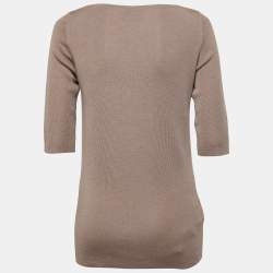 Prada Brown Cashmere & Silk Knit V-Neck Sweater L