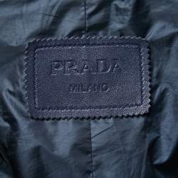 Pre Owned Prada Blue Lambskin Leather Zip-Up Jacket S