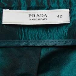 مملوكة مسبقًا Prada Dark Green Taffeta Silk Pleated Midi Skirt M