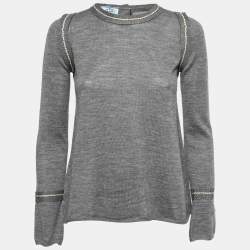 Prada Grey Knit Long Sleeve Open Back Sweater M