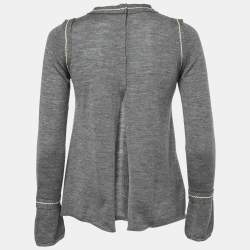 Prada Grey Knit Long Sleeve Open Back Sweater M