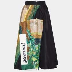 Prada Black Printed Silk Patch Detail Germinal Midi Skirt S