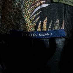 Prada Black Printed Silk Patch Detail Germinal Midi Skirt S