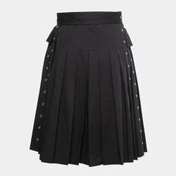 Prada Black Cotton Belted Pleated Skirt S