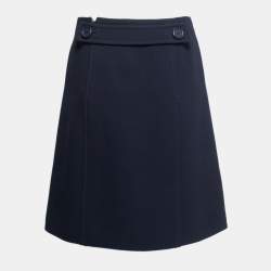 Pre Owned Prada Navy Blue Wool Knee Length Skirt S