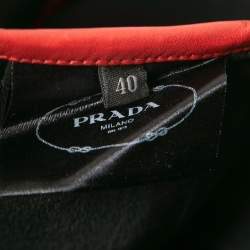 مملوكة مسبقًا Prada Black Crepe Leather Trimmed Knee Length Skirt S