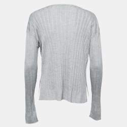 Pre Owned Prada Grey Stretch Knit Crew Neck Sweater M
