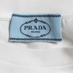Pre Owned Prada White Flower Embroidered Cotton Half Sleeve T-Shirt S