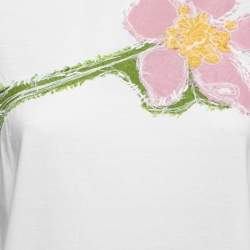 Pre Owned Prada White Flower Embroidered Cotton Half Sleeve T-Shirt S