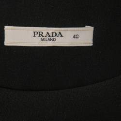 Prada Black Crepe Silk Long Sleeve Midi Dress S