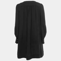 Prada Black Crepe Silk Long Sleeve Midi Dress S