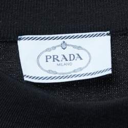 Prada Black Knit & Nylon Logo Patch Sweatshirt M