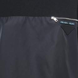 Prada Black Knit & Nylon Logo Patch Sweatshirt M