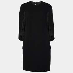 Pre Owned Prada Black Wool Crepe Cape Detail Mini Dress M