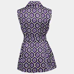 Prada Black/Blue Printed Silk & Wool Sleeveless Belted Mini Dress M