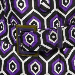 Prada Black/Blue Printed Silk & Wool Sleeveless Belted Mini Dress M