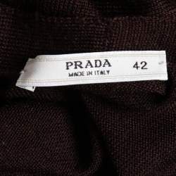 Prada Brown Silk & Cashmere Knit Embellished Tie Neck Detail Button Front Cardigan M