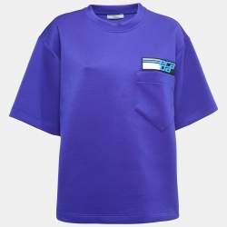 Prada Blue Jersey Rubber Logo Oversized T-Shirt L