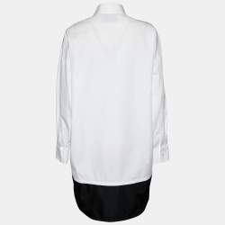 Pre Owned Prada White Cotton & Contrast Re-Nylon Long Oversized Shirt S