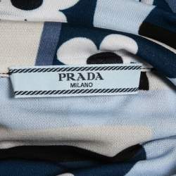 Prada Blue Flower Print Jersey Long Sleeve Button Front Shirt M