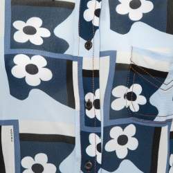 Prada Blue Flower Print Jersey Long Sleeve Button Front Shirt M