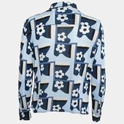 Prada Blue Flower Print Jersey Long Sleeve Button Front Shirt M